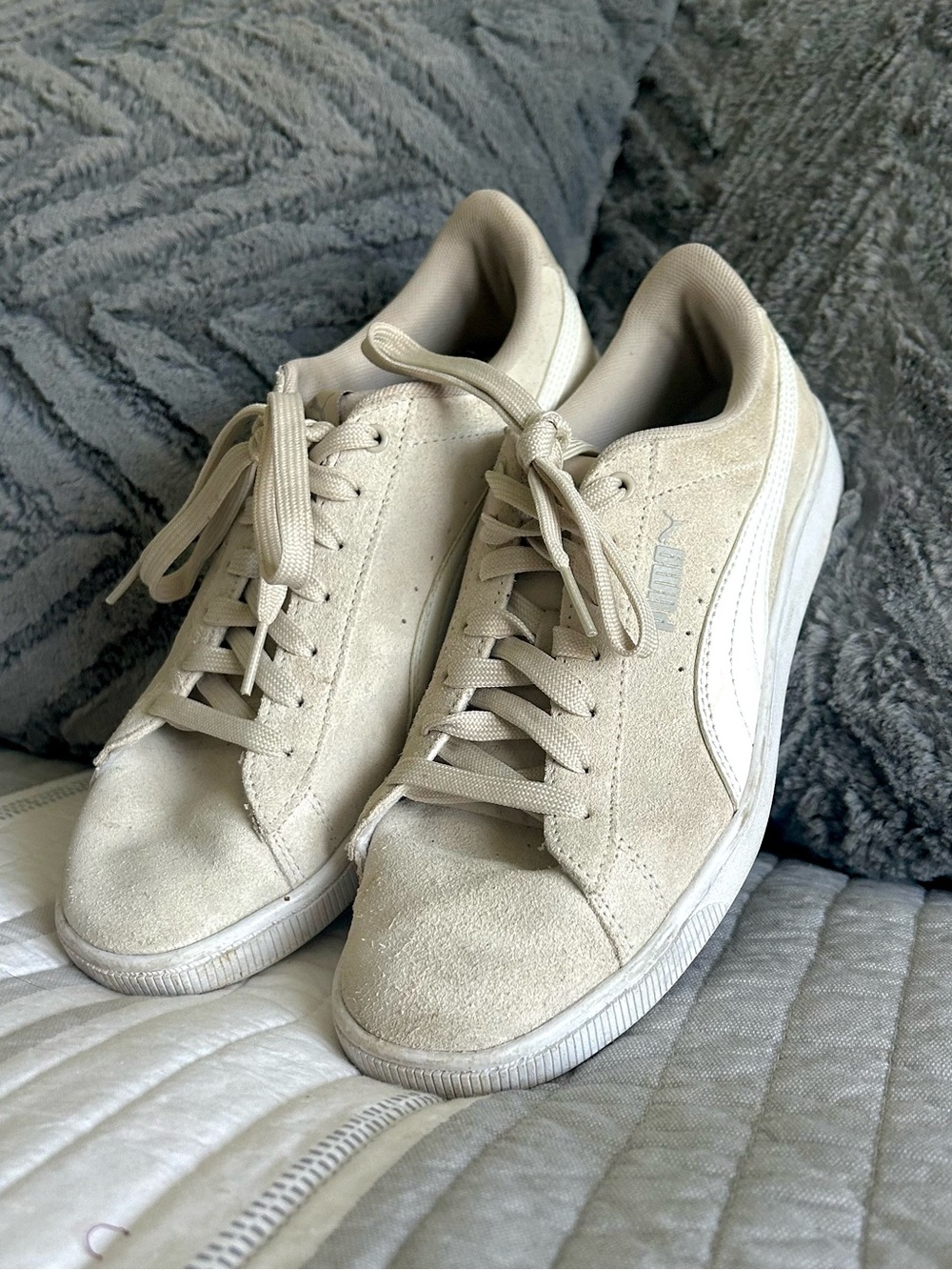Puma Women's Beige Suede Low-Top Sneakers